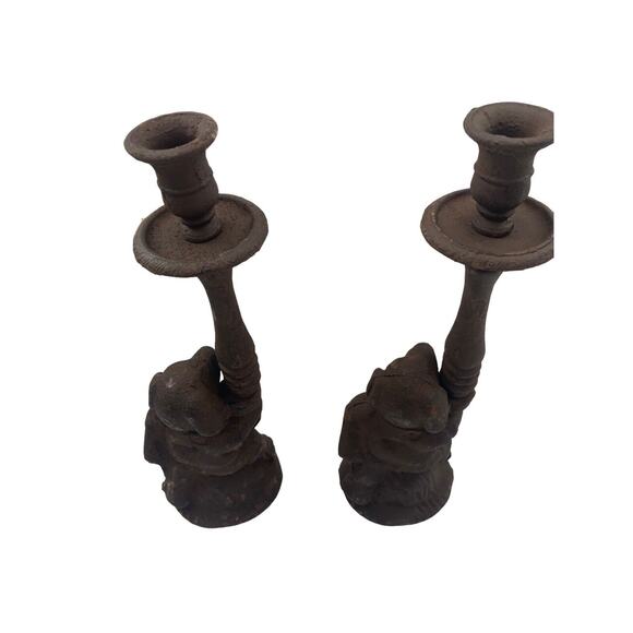 Vintage Cast Metal Iron Dogs Candlestick Candle Holder Set of 2 Dog Decor 12" - Picture 11 of 11